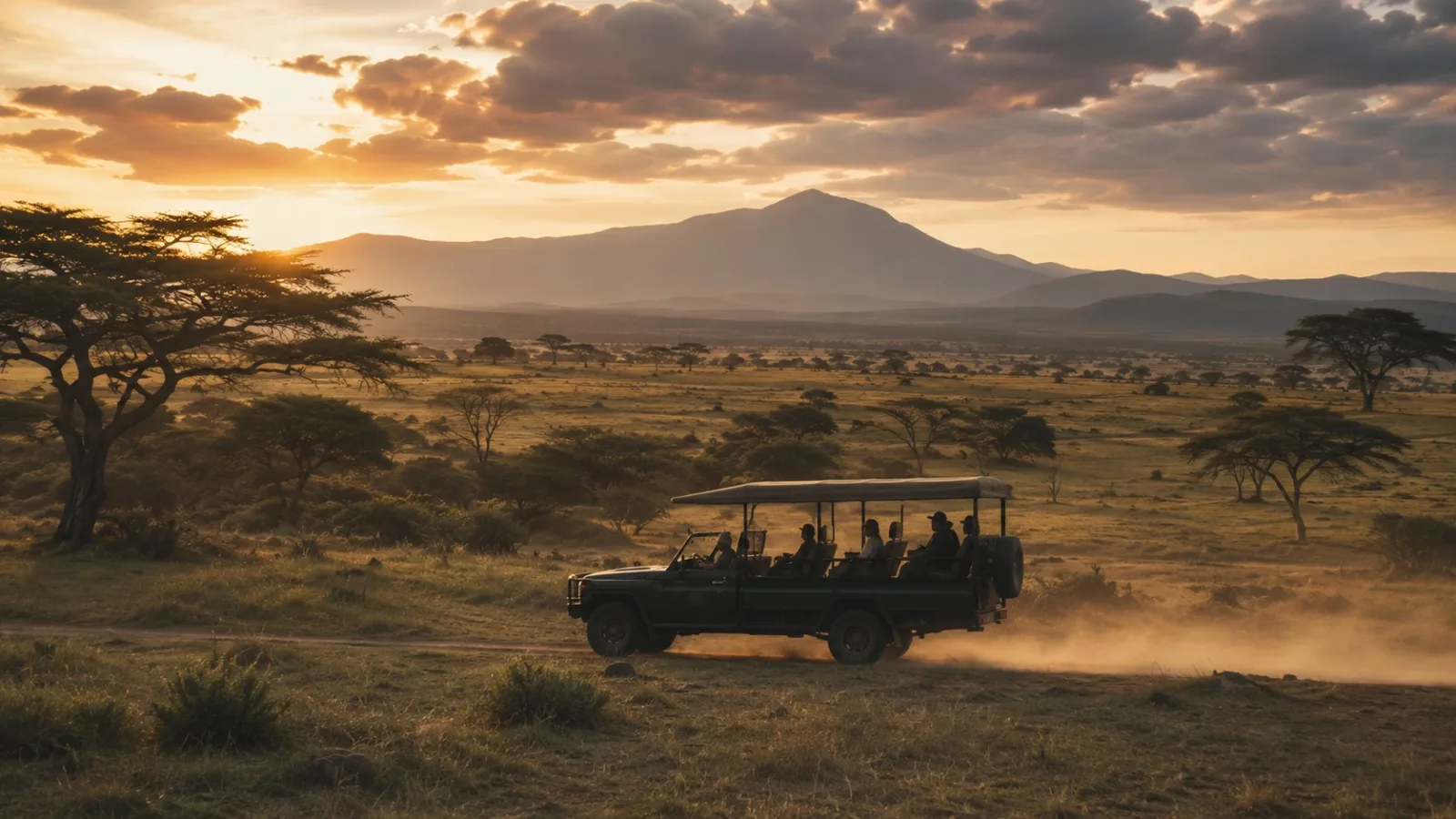 Safari vehicle crossing the plains