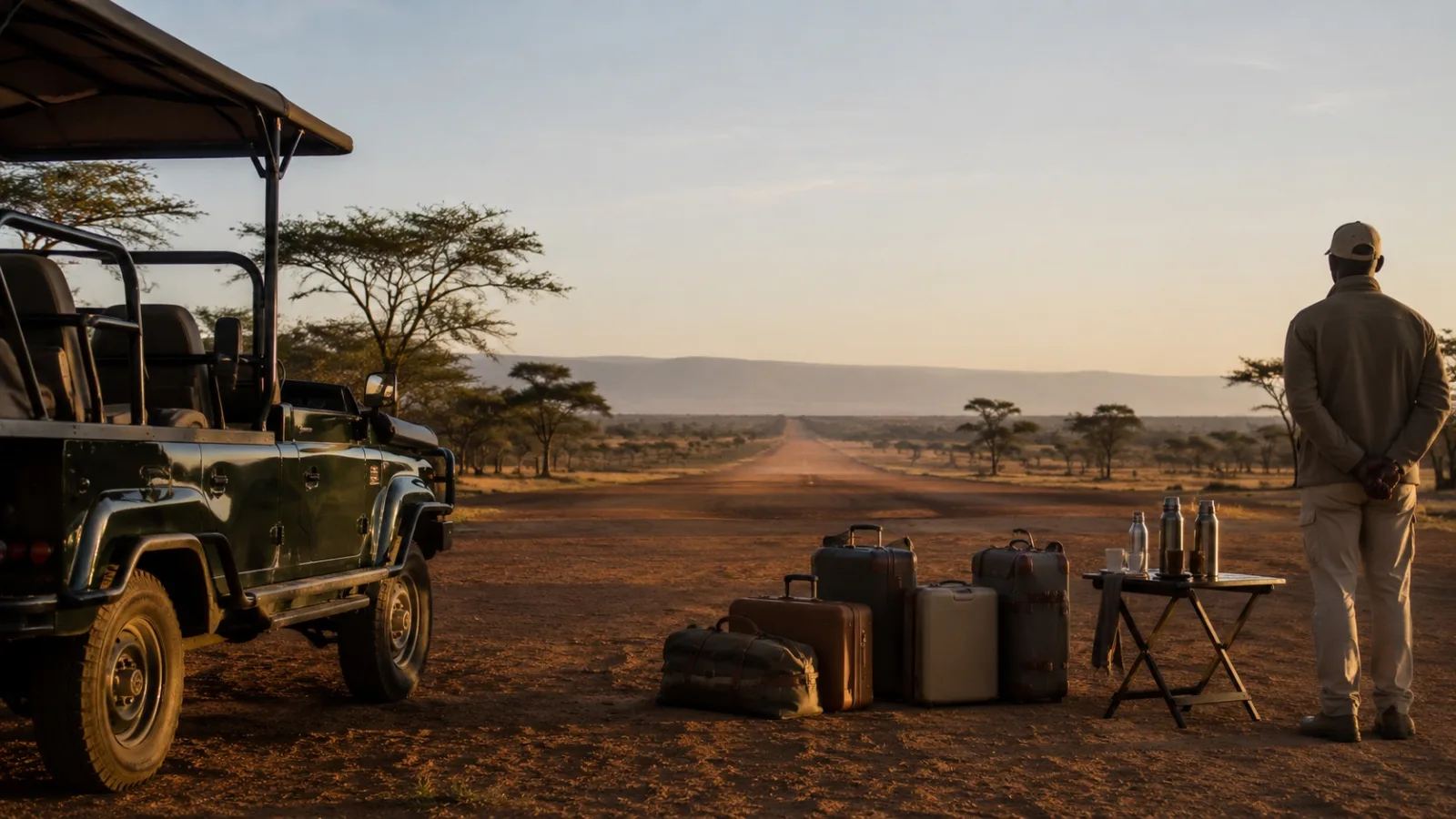 Light aircraft landing on a safari airstrip in Kenya