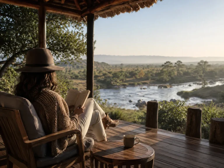 Luxury tented safari camp overlooking African wilderness
